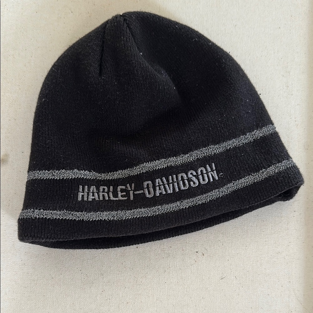 Harley-Davidson Black Beanie with Gray Stripes